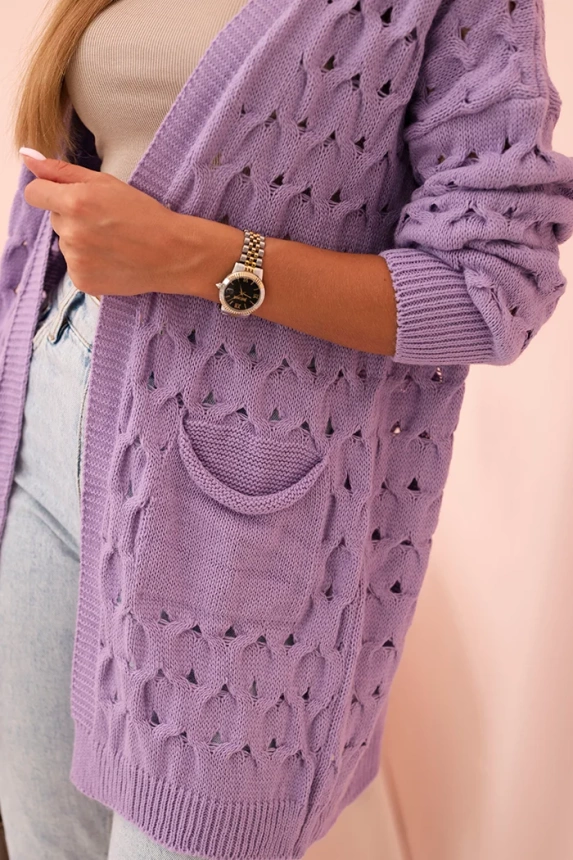 Moteriškas aštrus kardiganas su kišenėmis violetinis