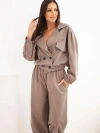 Women's cotton set with collar and jogger pants fango color