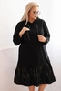 Damen Plus Size Kleid aus Baumwolle mit Kapuze und Rüsche schwarz