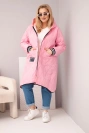 Plus Size women's quilted jacket with a hood and sporty cuffs light pink