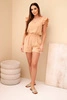 Women's muslin jumpsuit with ruffles camel
