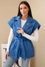 Quilted women's vest with a belt and wide collar cobalt blue