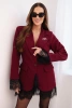 Women's blazer with lace at the bottom and cuffs burgundy