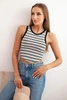 Women's sleeveless striped ribbed cotton blouse black