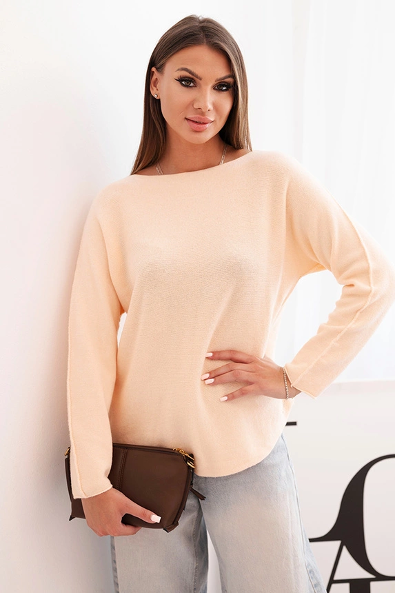 Damenpullover aus Viskose mit langen Ärmeln und Rundhalsausschnitt, apricot