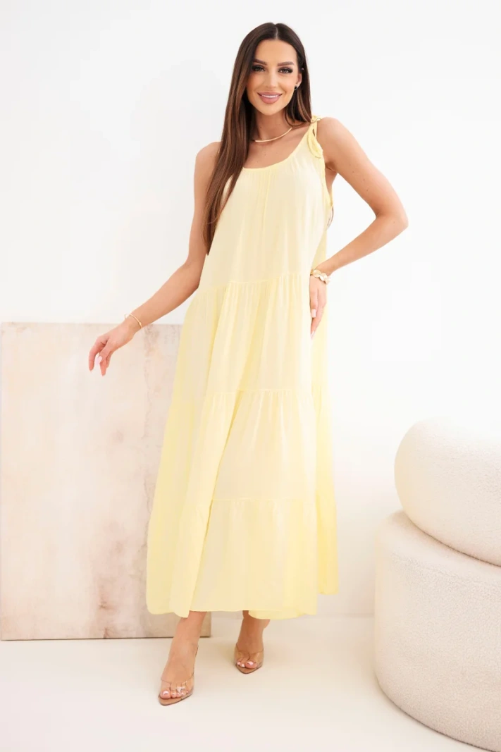 Women's viscose dress with tie shoulder straps yellow