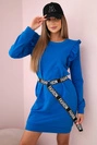 Women's dress with frills and belt cornflower blue