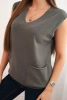 Women's sleeveless viscose sweater with pockets and a V-neck khaki