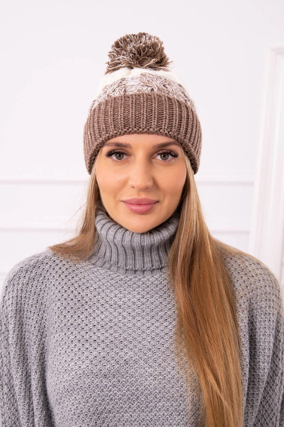 Damenmütze mit Bommel Abigail K326 cappuccino+ecru