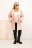 Moteriškas paltas Plus Size avikailis su vilna ir kišenėmis pudro rožinė