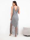 Damen-Maxi-Kleid aus Viskose mit Spitze und V-Ausschnitt grafitowy