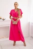 Long dress with a decorative belt pink