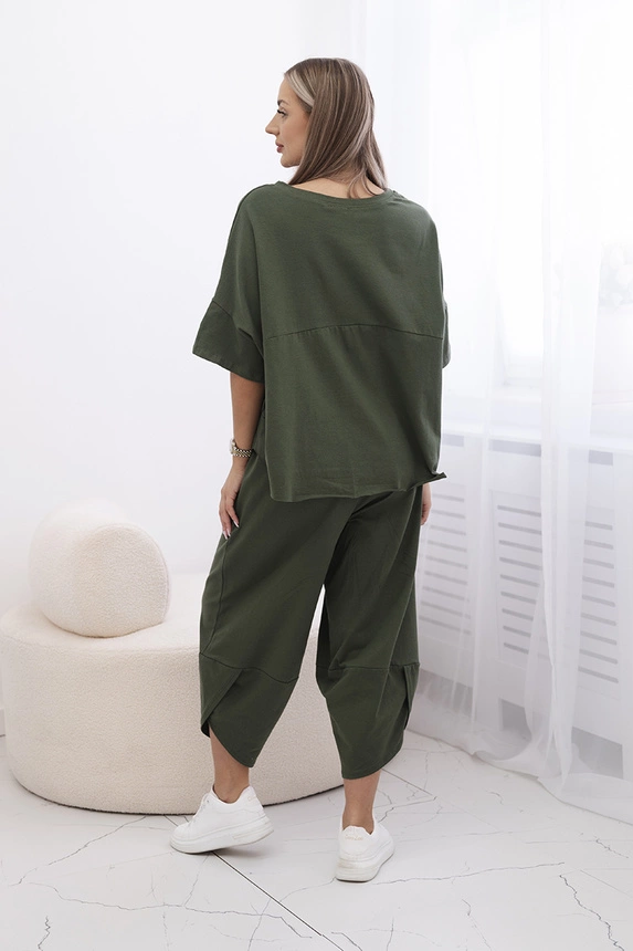 Cotton set blouse + trousers light khaki