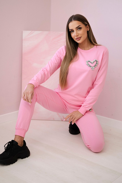 Damen-Set aus Baumwolle mit dekorativem Herz Bonbon-Rosa