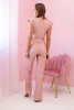 Women's jumpsuit with a decorative tie at the waist powder pink
