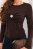 Women's fitted viscose blouse with draping and brooch brown