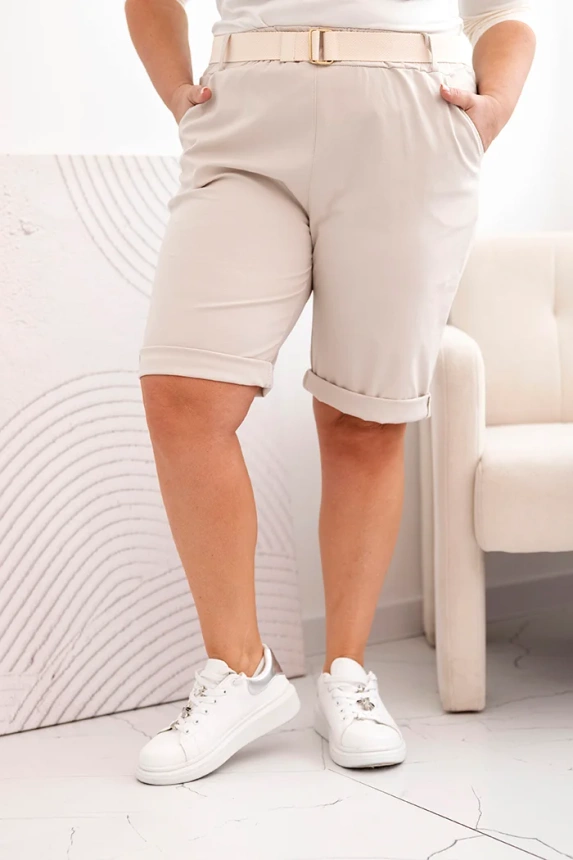 Women's Cotton Plus Size Shorts with Belt beige