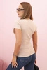 Women's cotton ribbed blouse with a wrap neckline beige