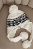 Women's winter wool hat with earflaps and pom-poms K436 white