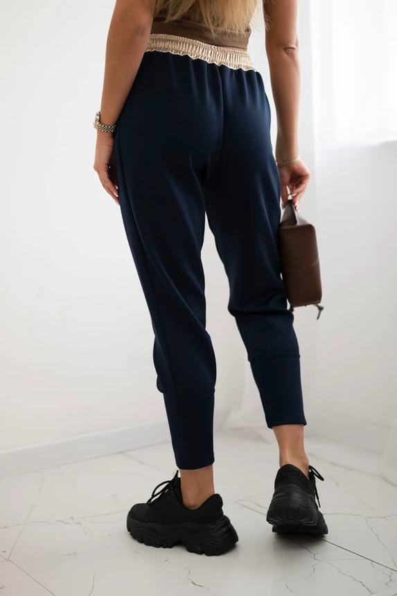 Butter-soft pants with a golden waistband cuff navy blue
