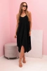 Women's dress with straps flared with an asymmetrical hem černý