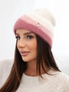 Čiapka dámska beanie rebrovaná s ozdobou béžová+tmavoružová