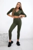 Rebrovaný crop top set kaki