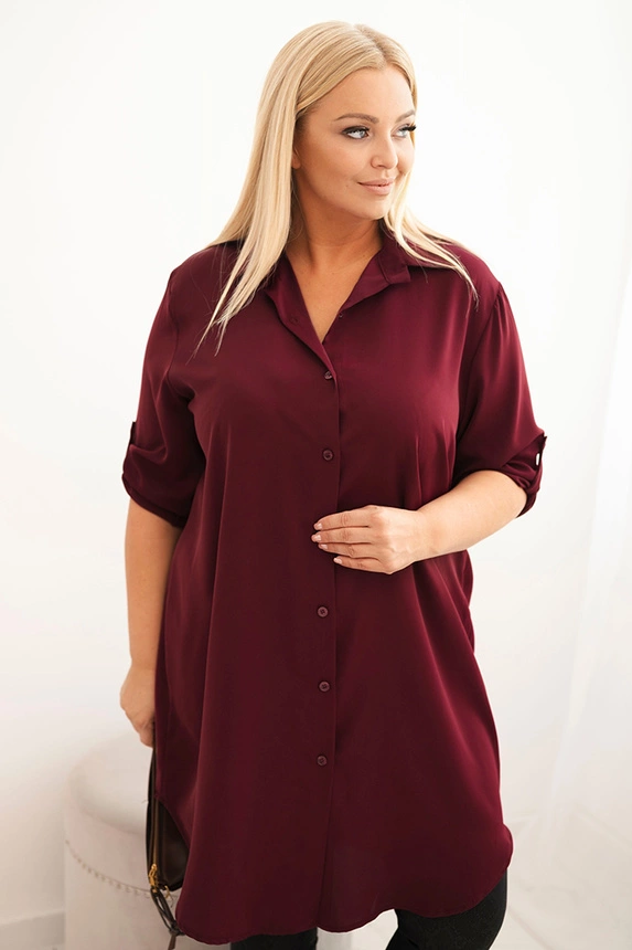 Damenhemdkleid Plus Size mit längerem Rücken und aufrollbarem Ärmel lila