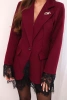Women's blazer with lace at the bottom and cuffs burgundy