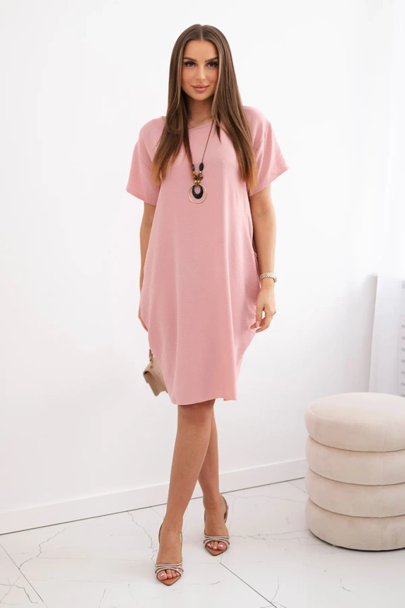 Kleid mit Taschen und Anhänger dunkles Puderrosa