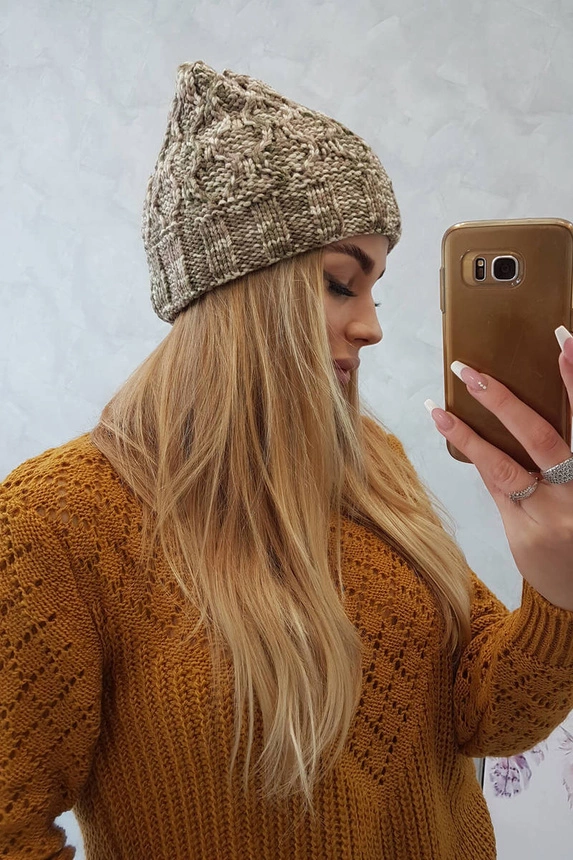 Čiapka s otočením nahor Eliza K205 cappuccino + svetlé khaki