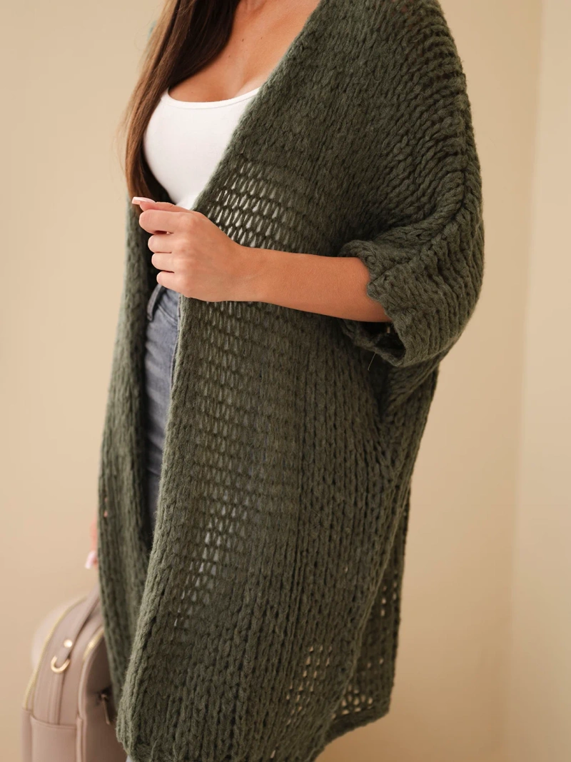 Women's oversized loose knit sweater without fastening khaki