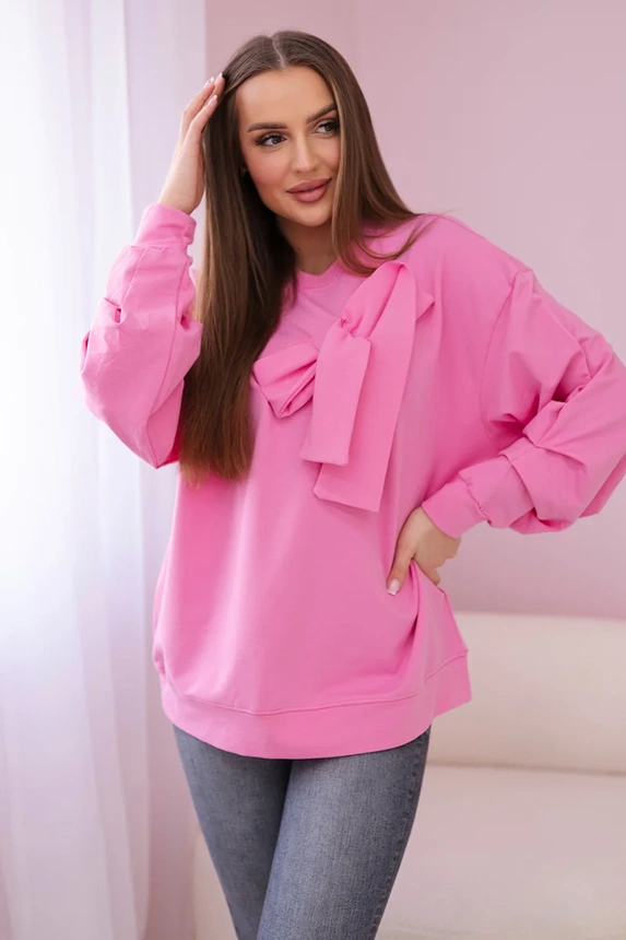 Cotton blouse with bow light pink