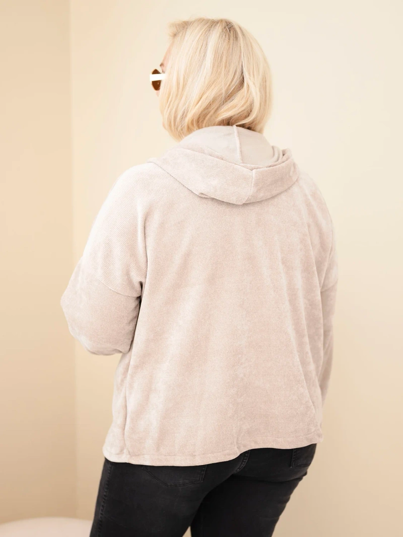 Damen Plus-Size Cord-Sweatshirt mit Kapuze und Reißverschluss Oversize beige