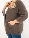 Dámský svetr Plus Size s kapsami bez zapínání mocca barva