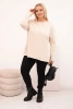 Asymmetrical Plus Size women's blouse with long sleeves beige