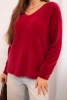 Women's sweater made of soft knit with a V-neck burgundy