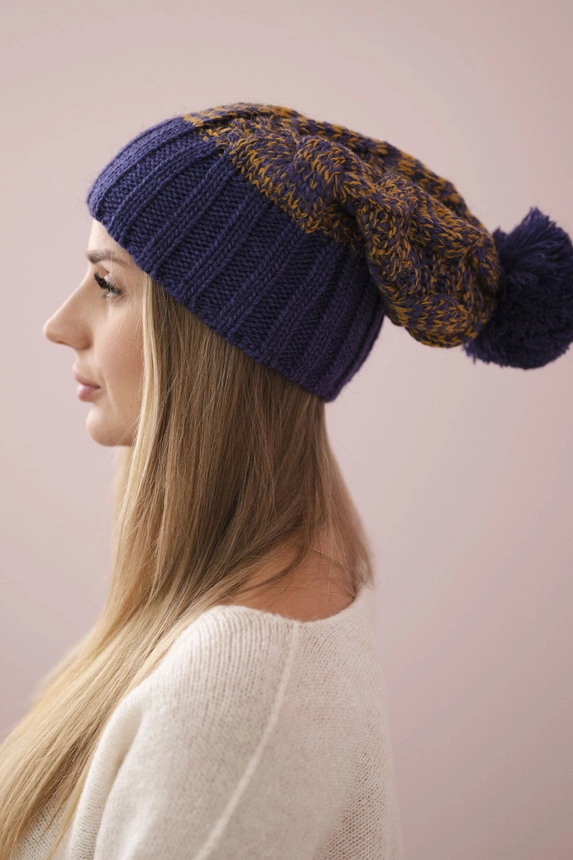 Cap with fleece Paryż K213 purple + mustard