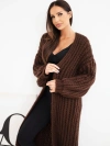 Long openwork long women's cardigan without fastening with wide sleeve brown