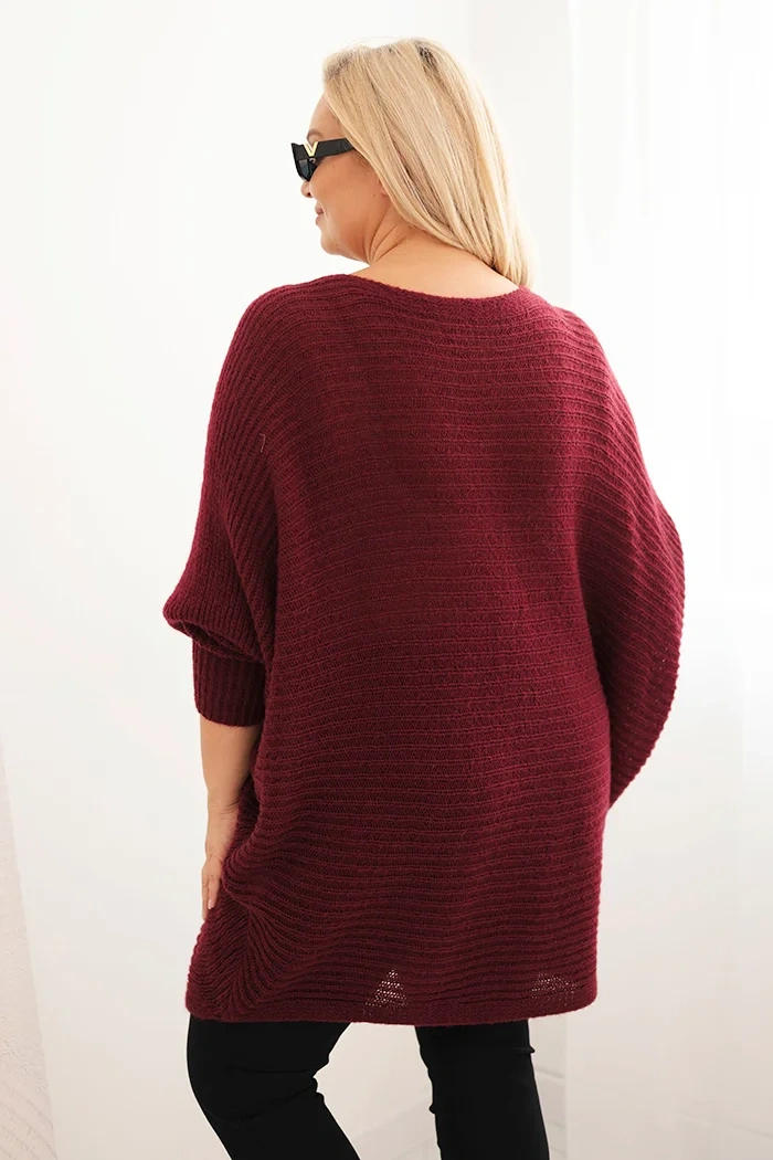 Moteriškas Plus Size megztinis su moheriu pončo bordo