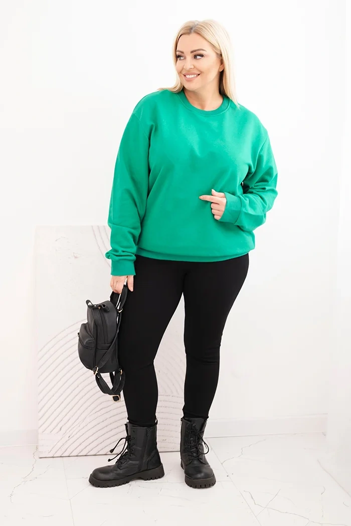 Damenpullover Plus Size aus Baumwolle basic mit Rundhalsausschnitt hellgrün