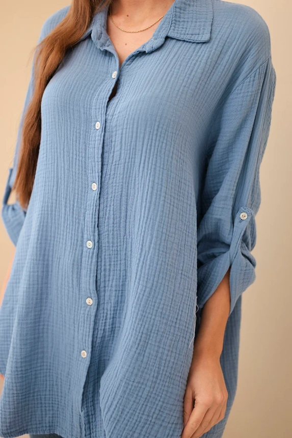 Cotton muslin shirt džínovina