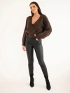 Women's mohair wrap sweater with decorative buttons brown
