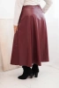 Plus Size women's skirt made of eco-leather with elastic and drawstring at the waist burgundy