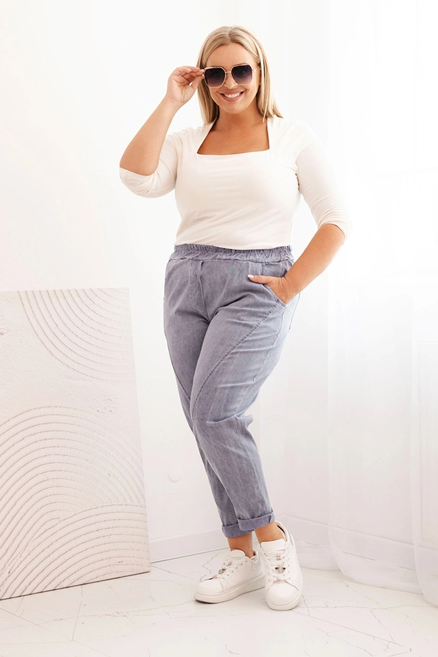 Spodnie damskie Plus Size dekatyzowane z wiskozą i szeroką gumką jeansowe