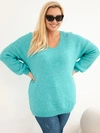 Moteriškas megztinis Plus Size su vilna V formos iškirpte mėtų spalvos