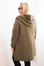 Bluza damska Plus Size ocieplana z kapturem i asymetrycznym zamkiem khaki