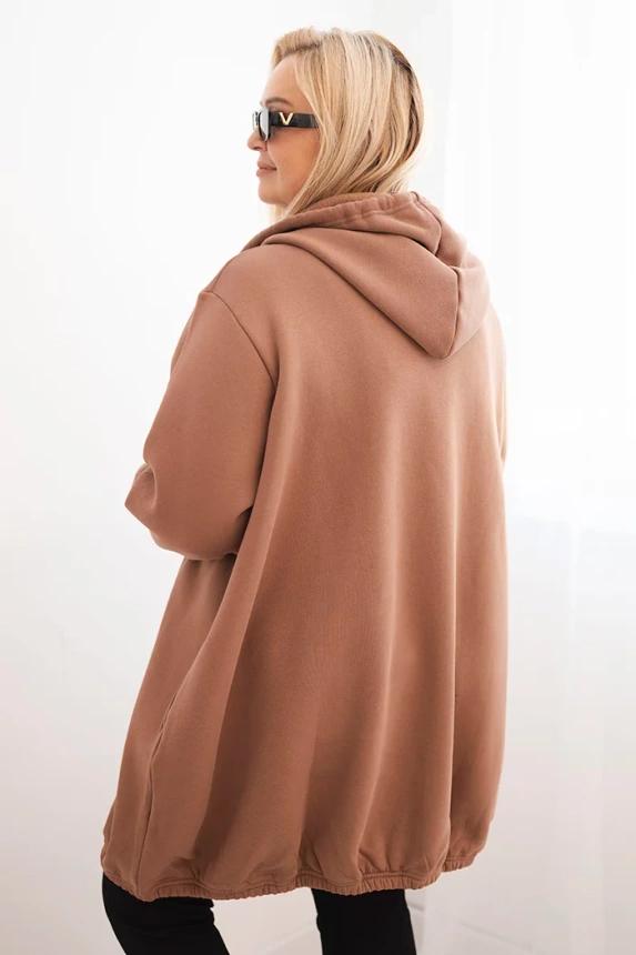 Damenpullover Plus Size mit Kapuze und Reißverschluss braun