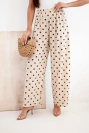 Women’s wide-leg polka dot summer trousers with elastic waistband beige