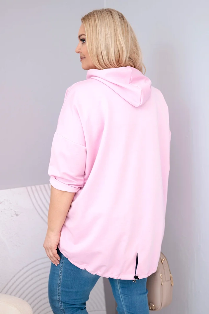 Damen-Sweatshirt Plus-Size aus Viskose mit Kapuze und Kängurutasche hellrosa